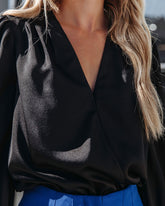 Luna Satin Ruffle Bodysuit - Black - SALE